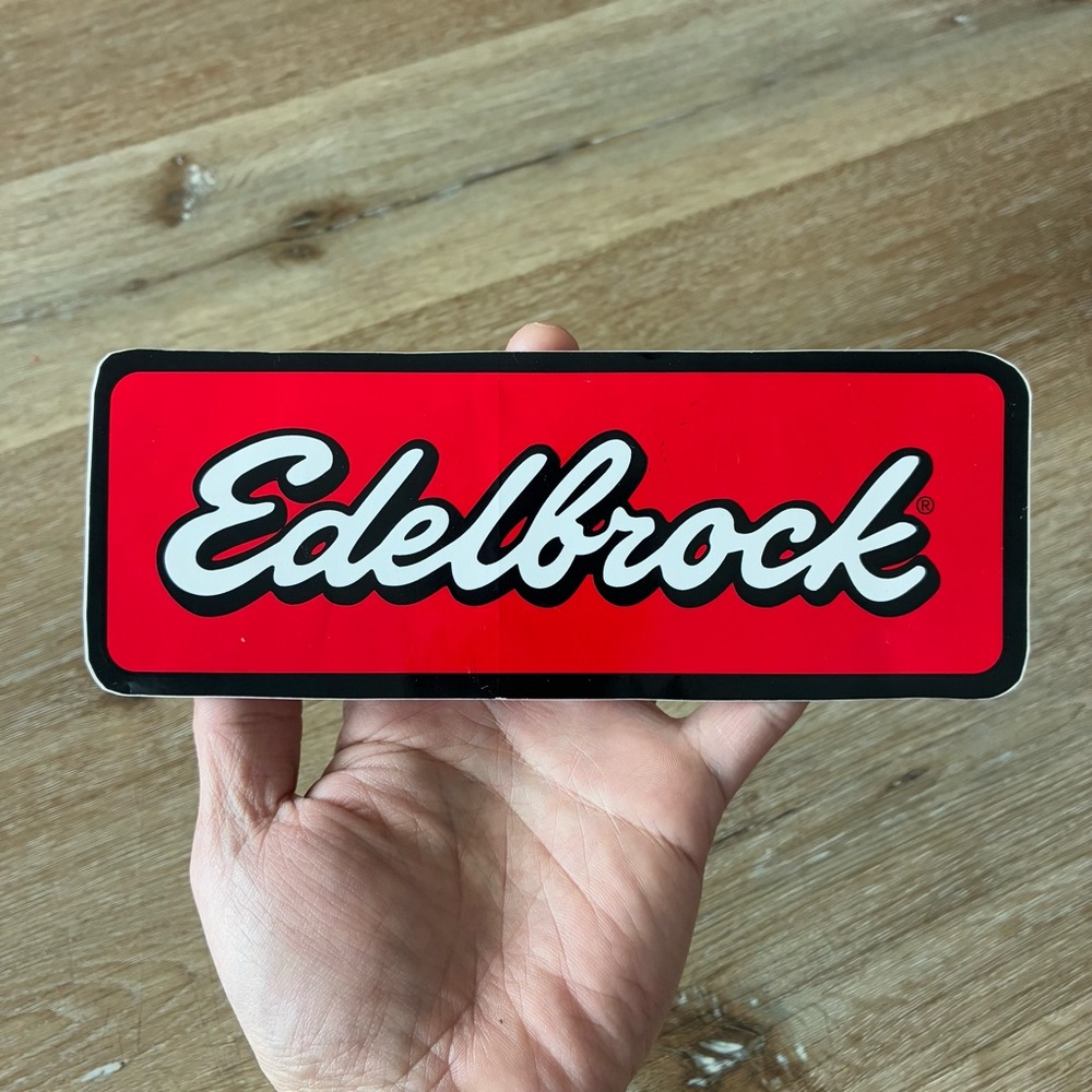 Vintage Edelbrock Logo Sticker 8” Red Muscle Car Hot Rod Decal Nos Deadstock